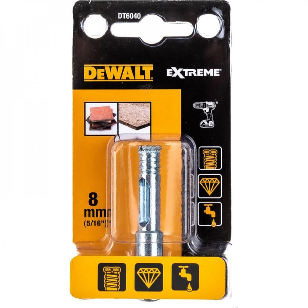 Сверло DEWALT EXTREME DT6040, по стеклу керамике алмазное трубчатое 8 мм