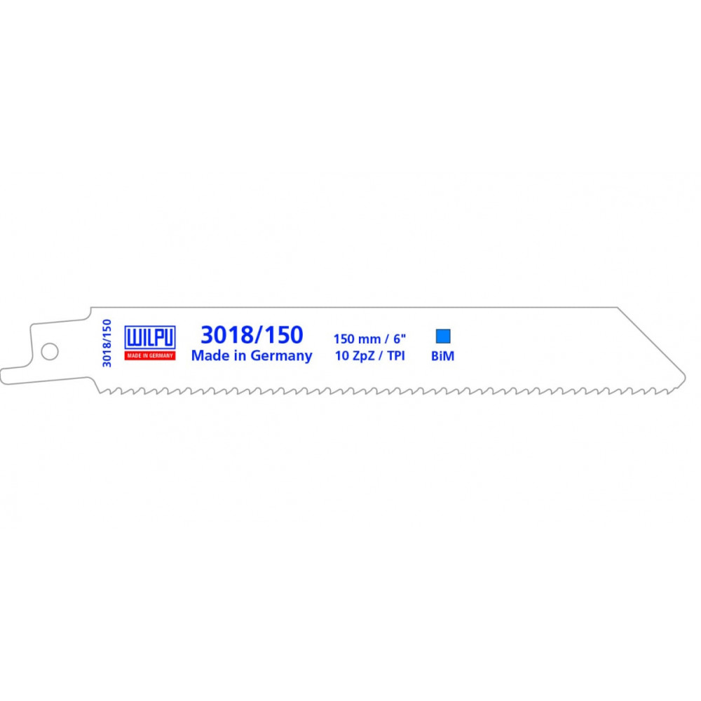 Полотно по металлу 3018/150 Bi-metall (1 шт; 150х19х0.9 мм; 130 мм; 10 TPI) WILPU